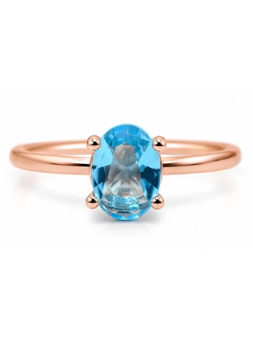 Created 1.12 Cts Blue Topaz Solitaire Ring 14k Rose Gold Plated (.925)